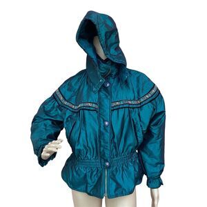 Big Chill‎ Women's Vintage Hooded Ski Jacket Green Size L Winter Casual